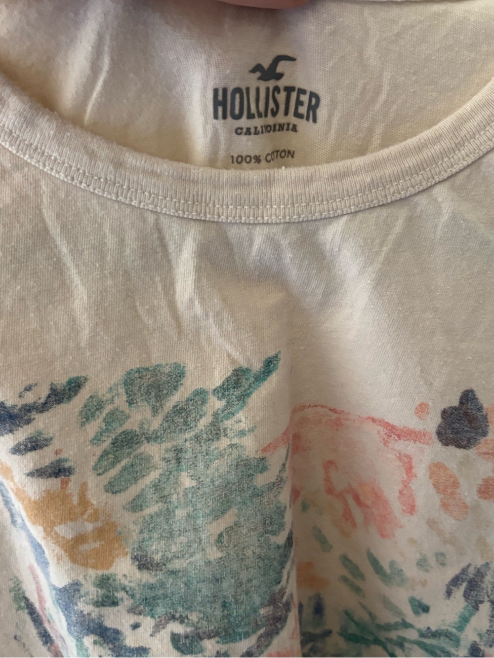 Hollister Cream Matisse 100% Cropped Cotton Graphic Tee XL - Picture 6 of 7
